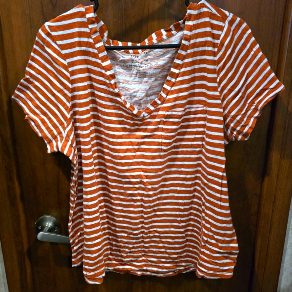 Torrid Orange and White Striped Short Sleeve Tee